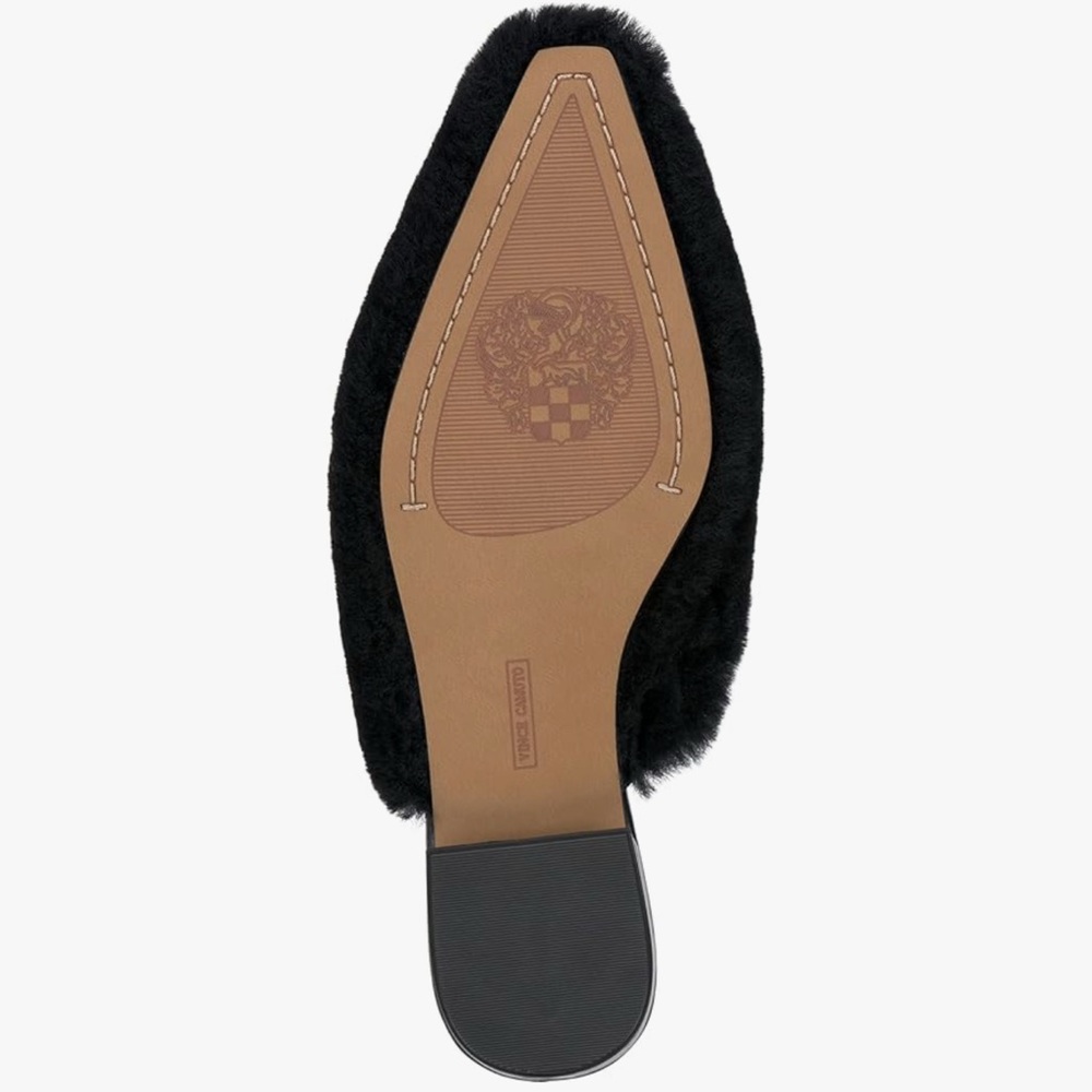 NIB Vince Camuto Samara Black Shearling Faux Fur Pointed Mule Slides Flats 9.5 - Picture 6 of 16